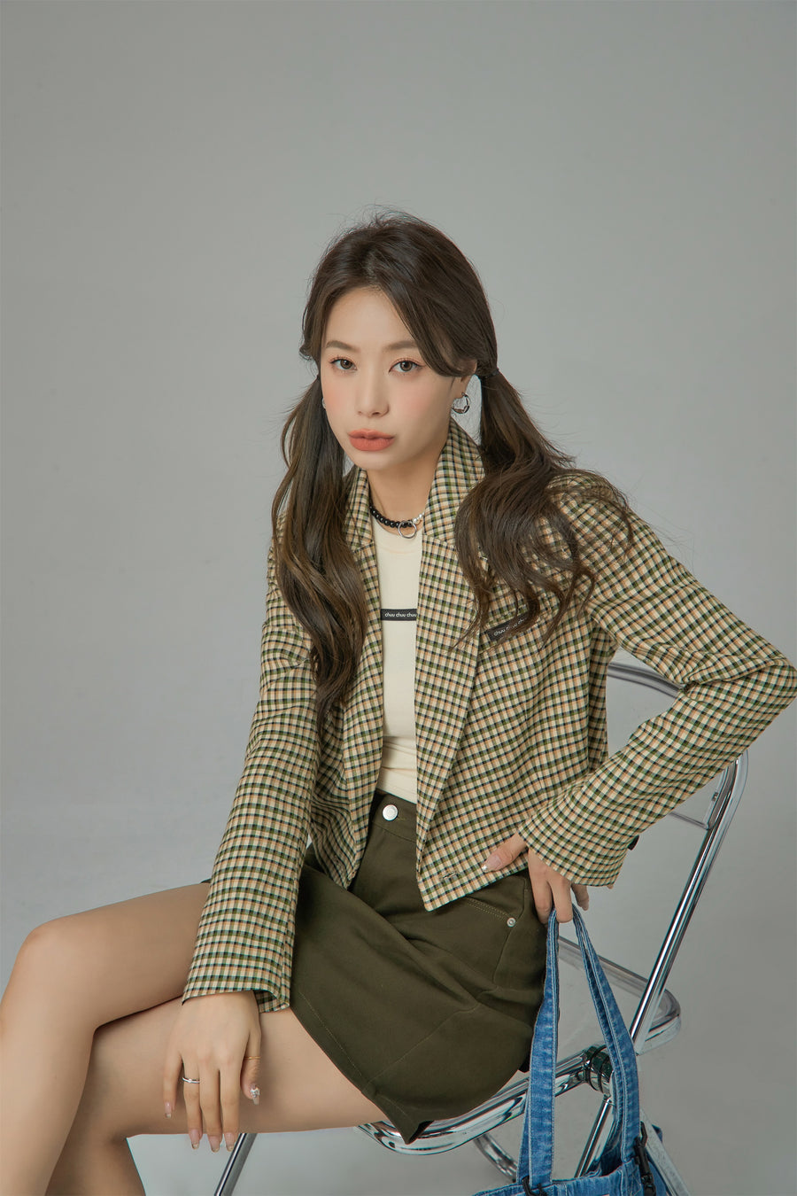 CHUU It Was Her All Long Checkered Jacket