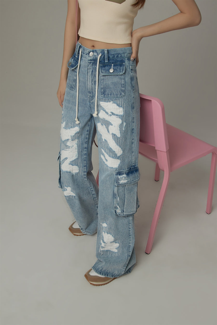 CHUU String Pocket Wide Denim Jeans