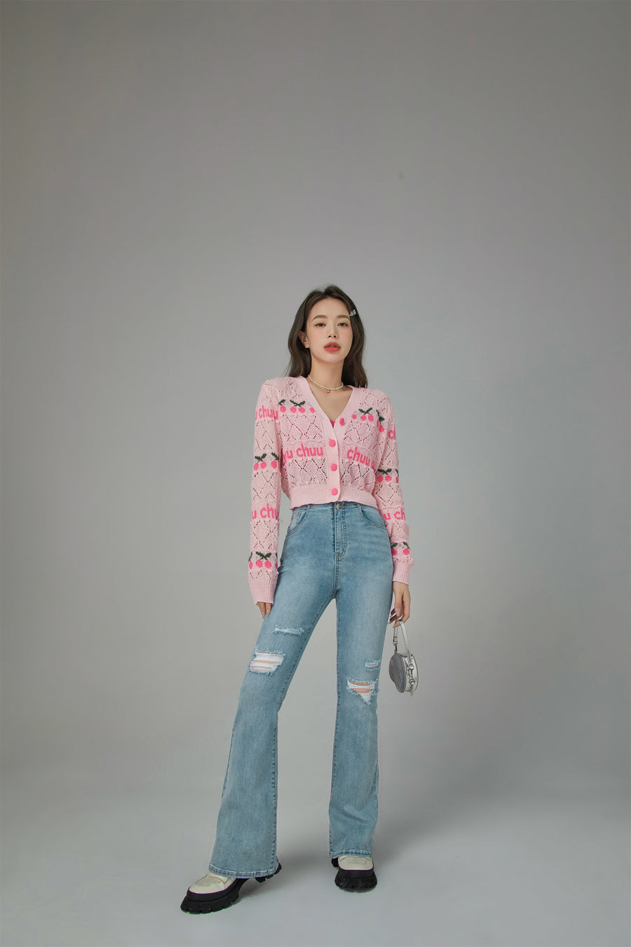 CHUU Ripped High-Wait Bootcut Jeans