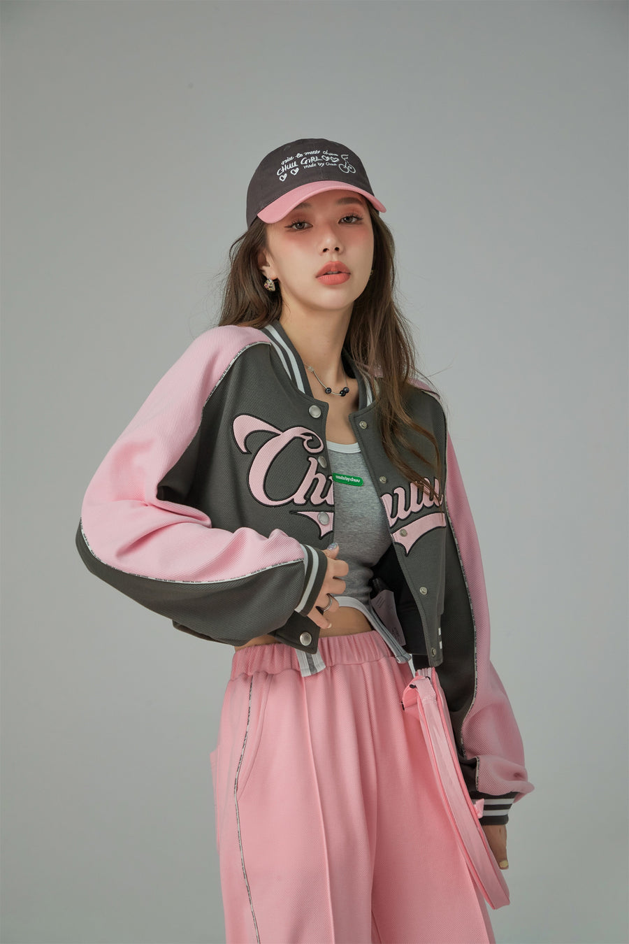 CHUU Joining Forces Crop Baseball Jacket