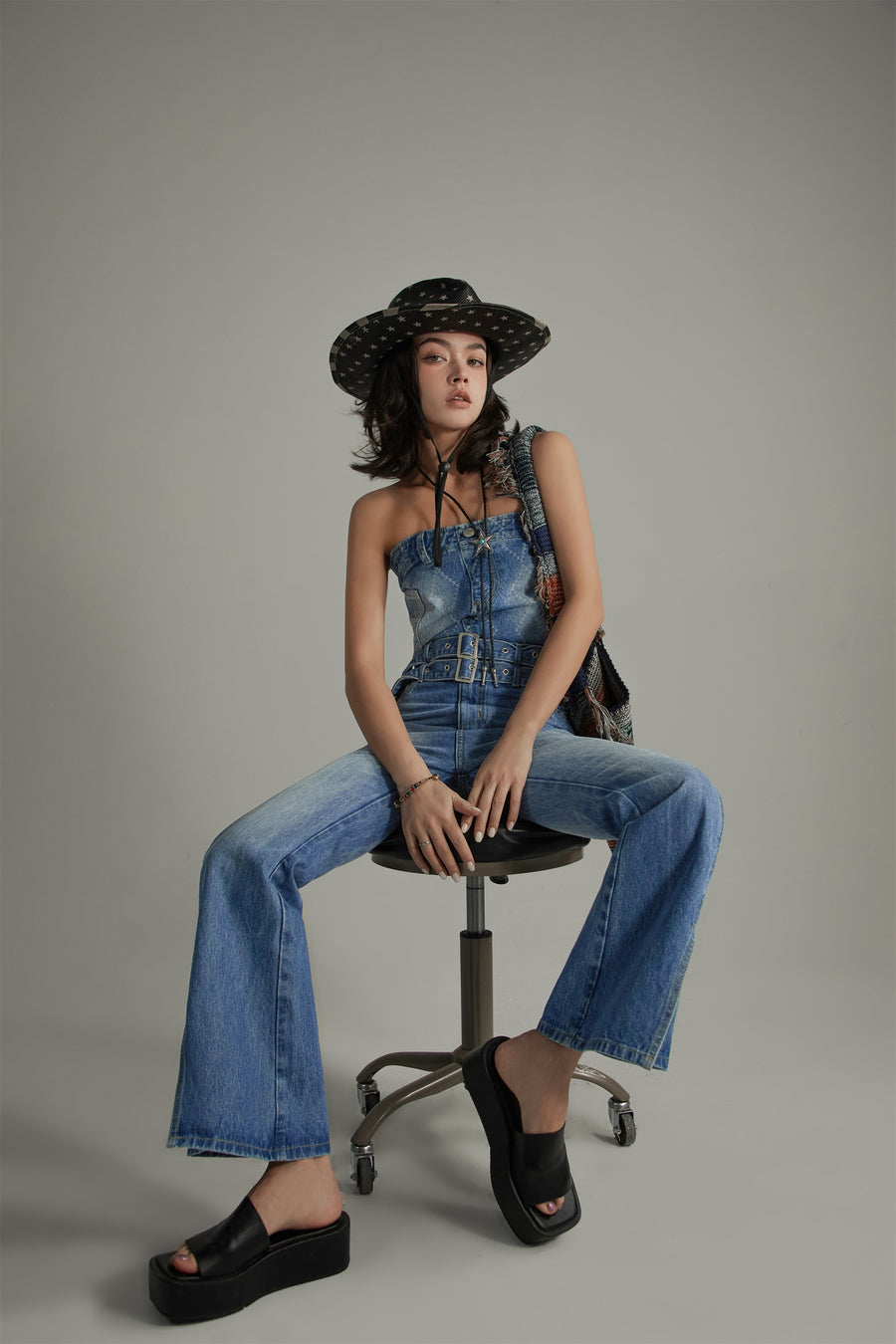 CHUU Argyle Denim Tube Top