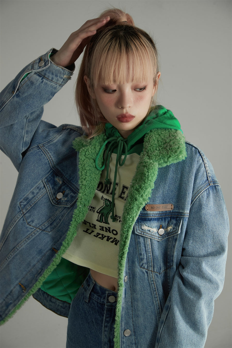 CHUU Inner Fleece Denim Jacket