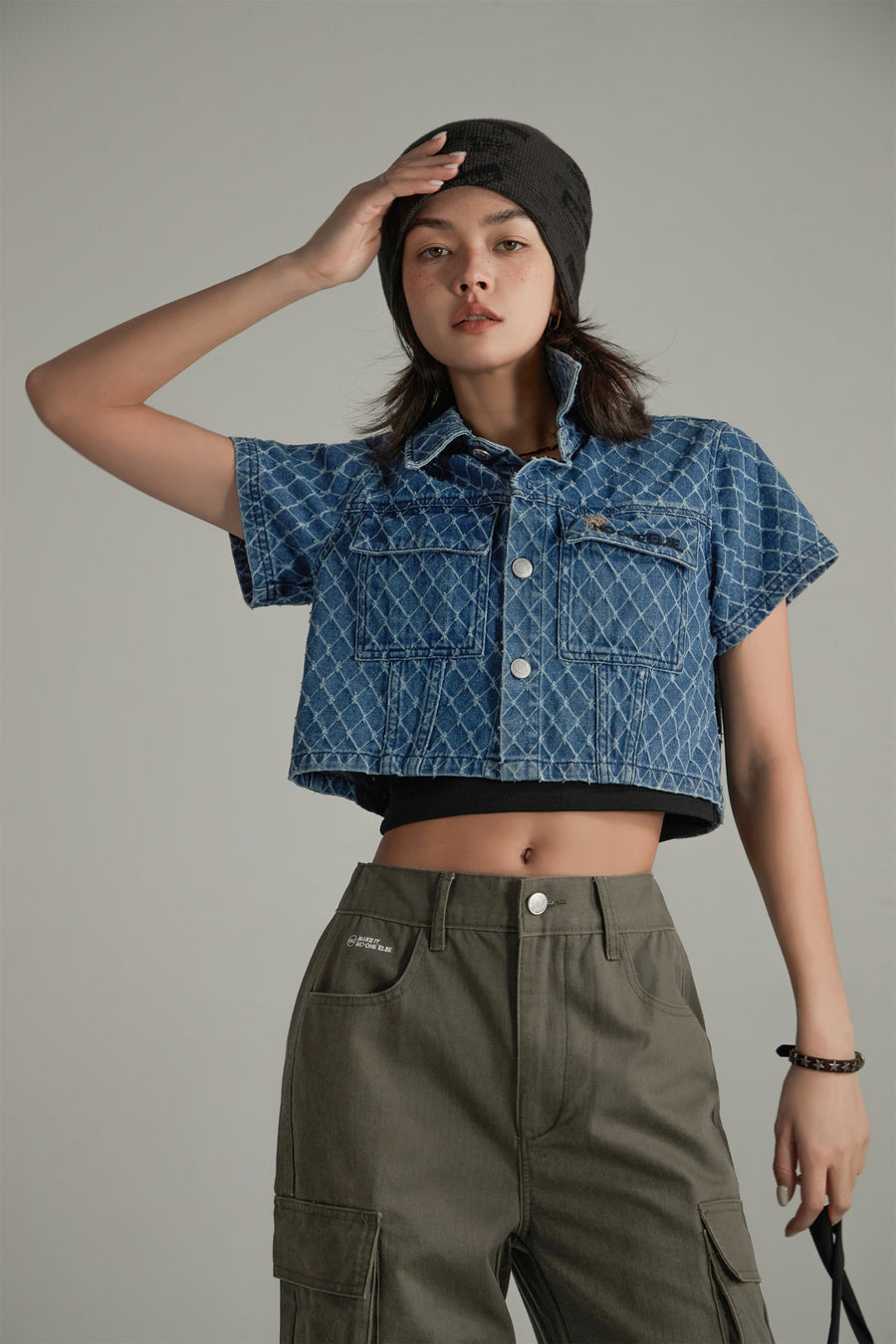 CHUU Argyle Embroidered Denim Jacket