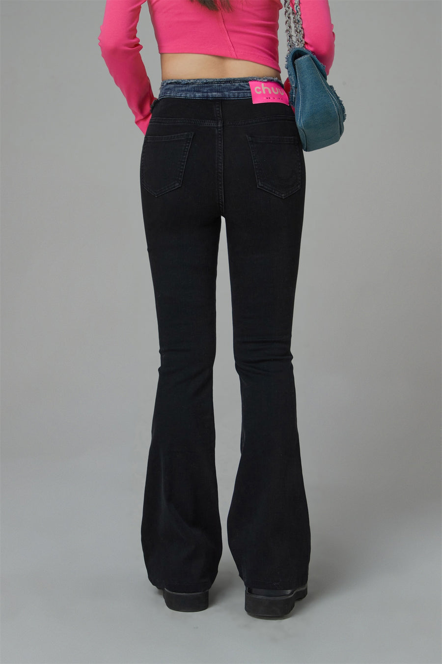 CHUU Cutout Waist Skinny Bootcut Jeans