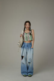 Distressed Wide Denim Jeans