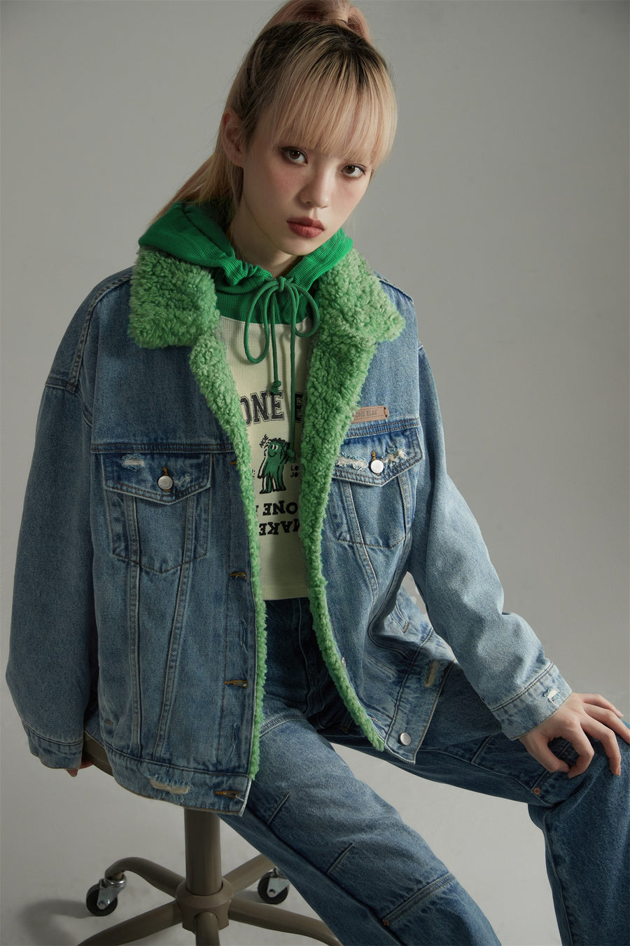 CHUU Inner Fleece Denim Jacket