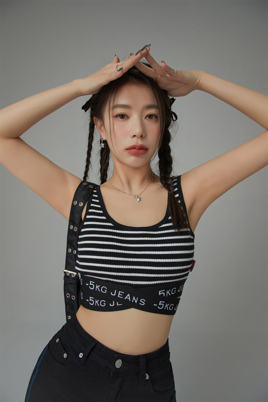 CHUU '-5kg Jeans Striped Sleeveless Crop Top