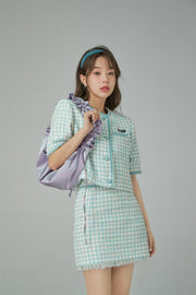 Short Sleeve Check Tweed Jacket