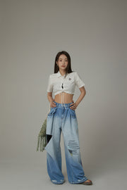 Distressed Wide Denim Jeans