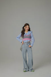 Receiving Attention Argyle Wide Denim Jeans