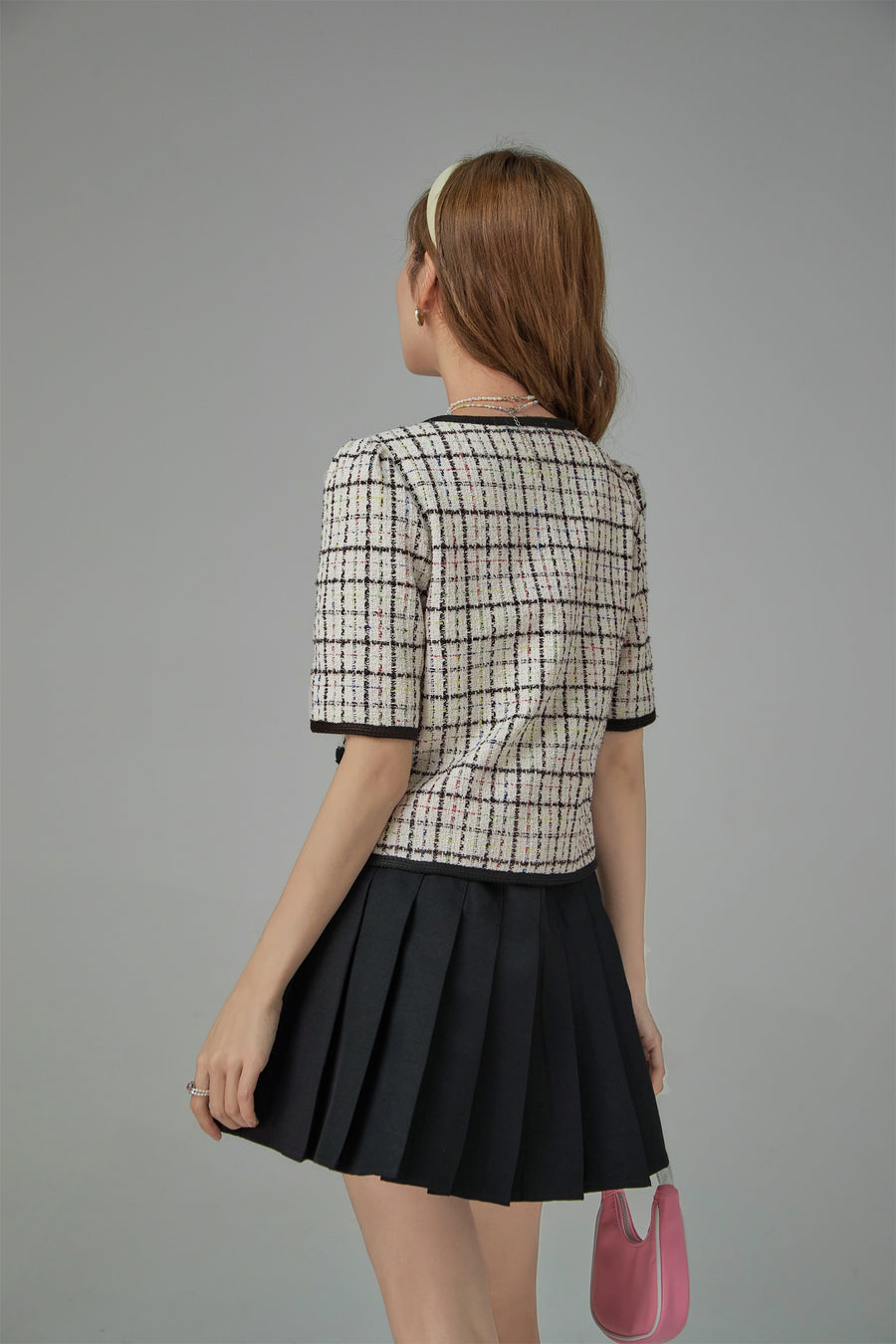 CHUU Plaid V-Neck Tweed Jacket