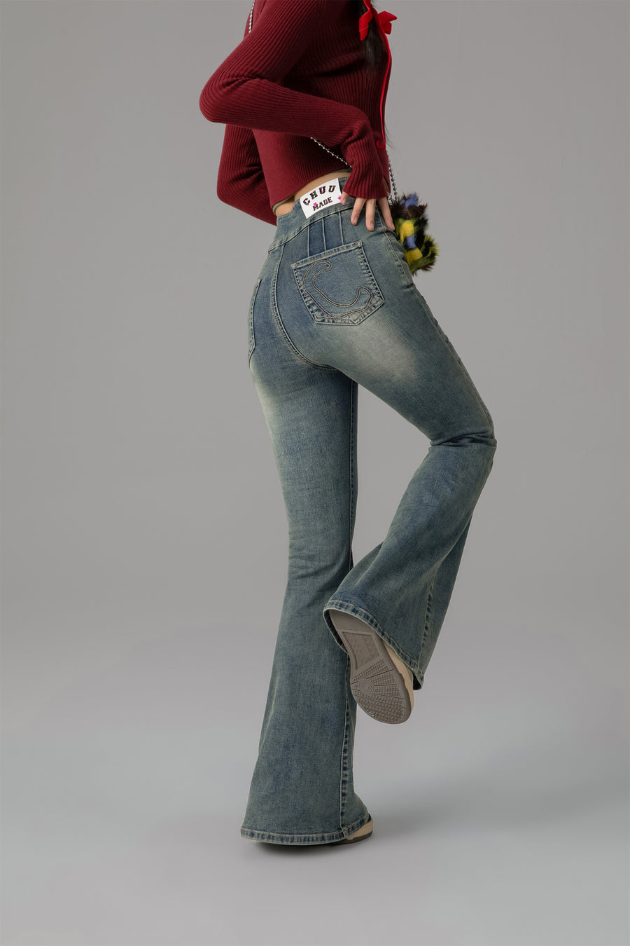 CHUU On The Upside Stone Washed Bootcut Jeans