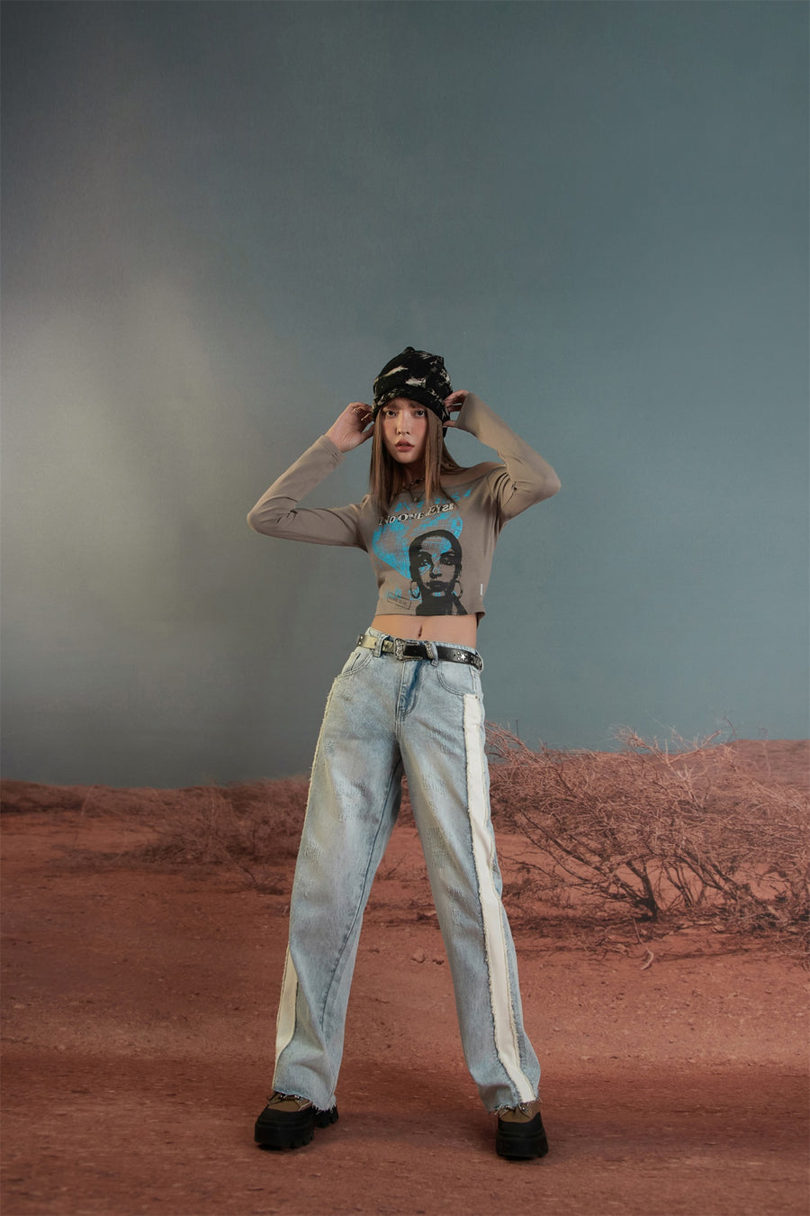 CHUU Raw Damaged Straight Wide Jeans