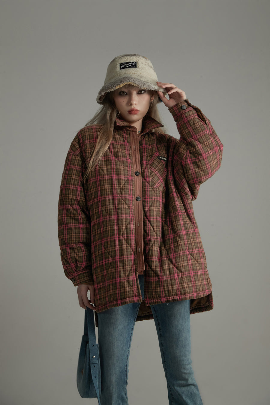 CHUU Check Loose Quilted Jacket