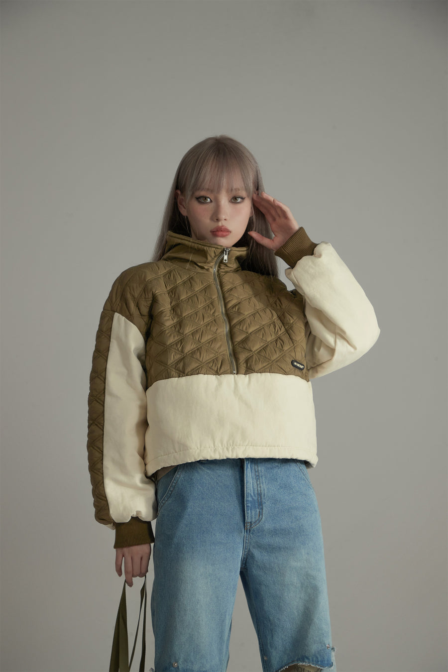 CHUU Quilt Padded Half Zip-Up Anorak