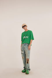 Graffiti Damaged Wide Jeans