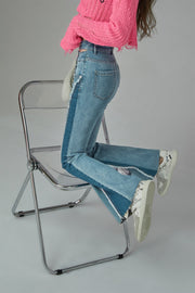 Two-Toned Cut Slit Bootcut Jeans