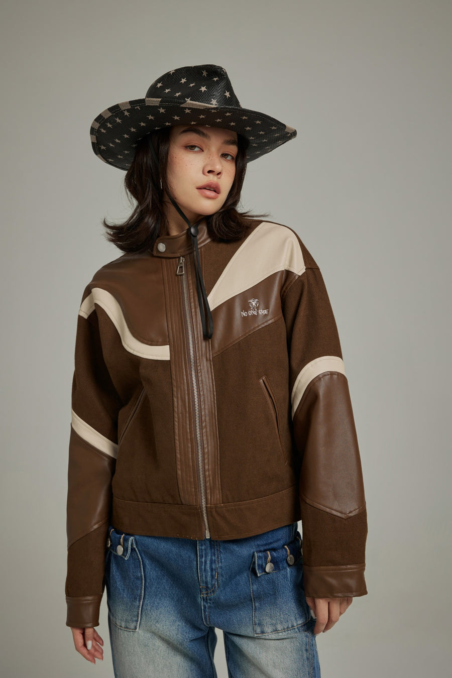 CHUU Faux Leather And Suede Blouson Jacket