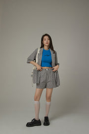 Checked Button Oversized Blazer Jacket