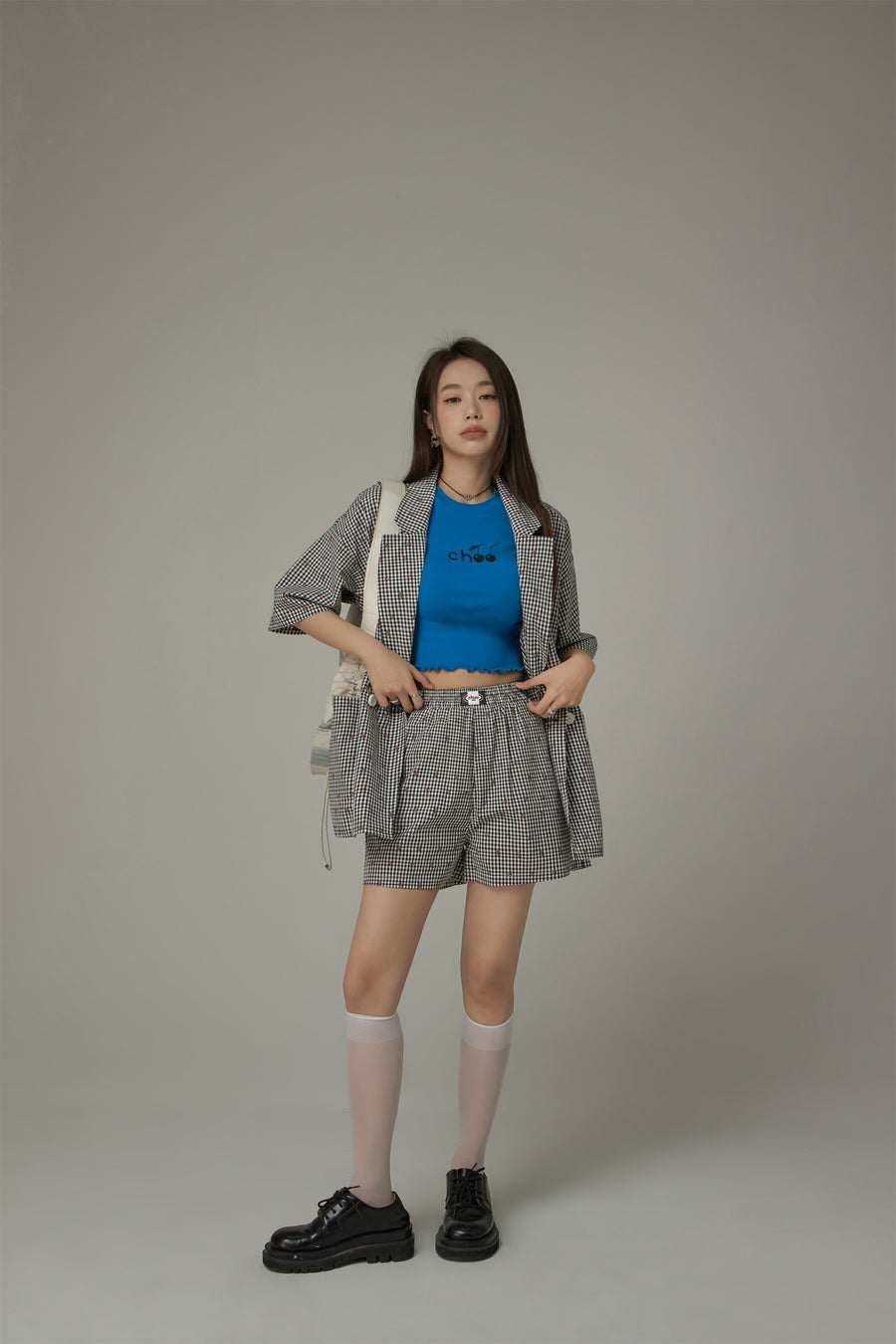 CHUU Checked Button Oversized Blazer Jacket