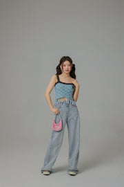 Receiving Attention Argyle Wide Denim Jeans