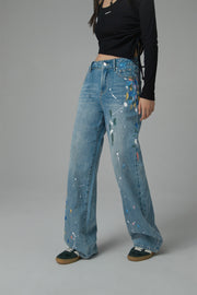 Colorful Paint Straight Fit Denim Jeans