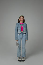 Lace Detail Cropped Denim Jacket