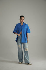 Distressed Ripped Wide Denim Jeans