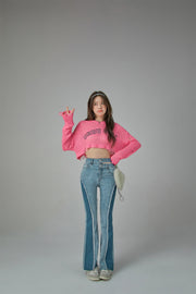 Two-Toned Cut Slit Bootcut Jeans