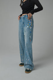 Colorful Paint Straight Fit Denim Jeans