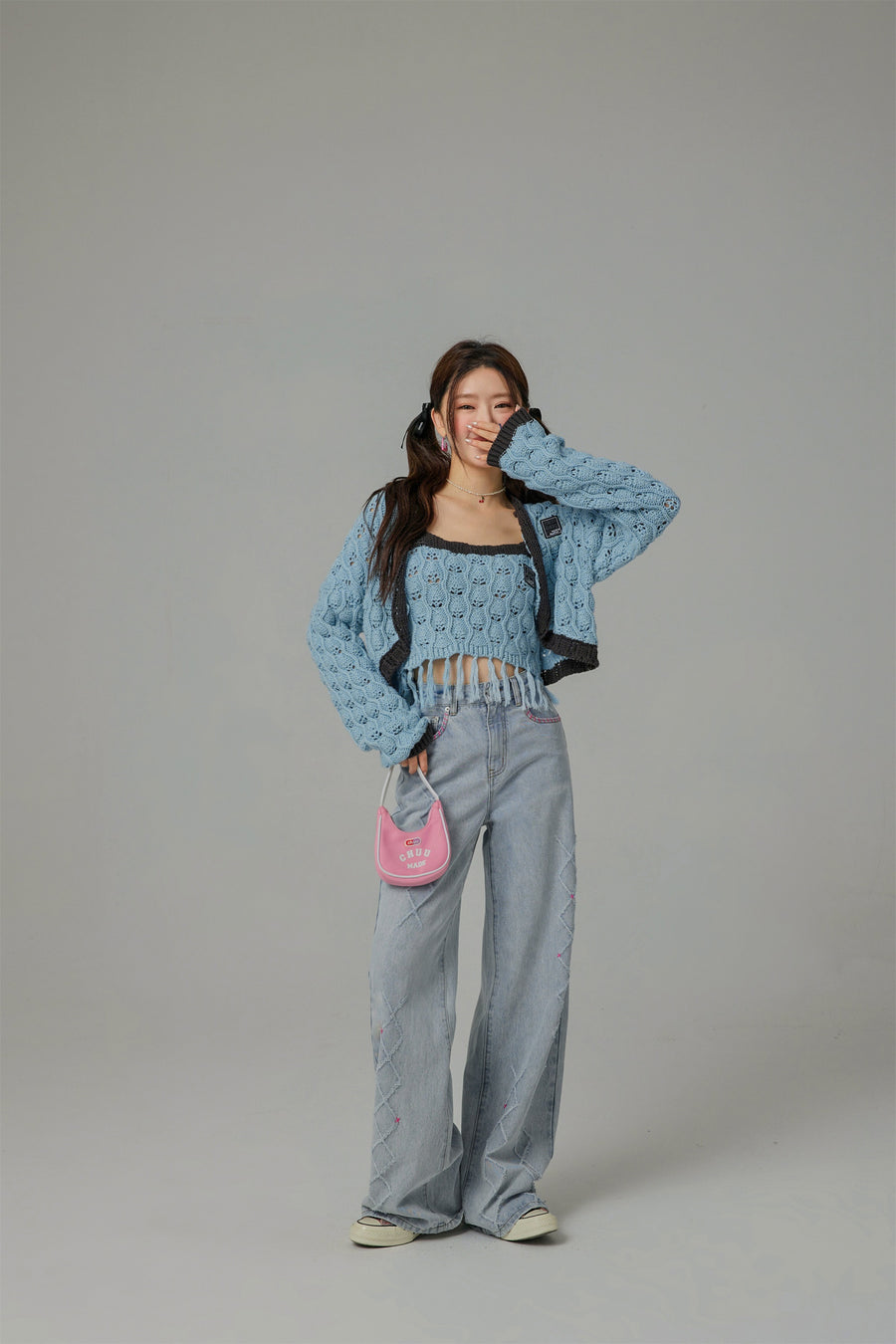 CHUU Receiving Attention Argyle Wide Denim Jeans