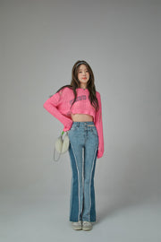 Two-Toned Cut Slit Bootcut Jeans