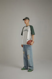 Distressed Ripped Wide Denim Jeans