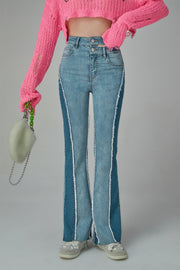 Two-Toned Cut Slit Bootcut Jeans