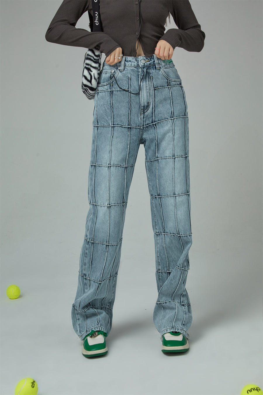 CHUU Squares High-Waisted Wide Jeans