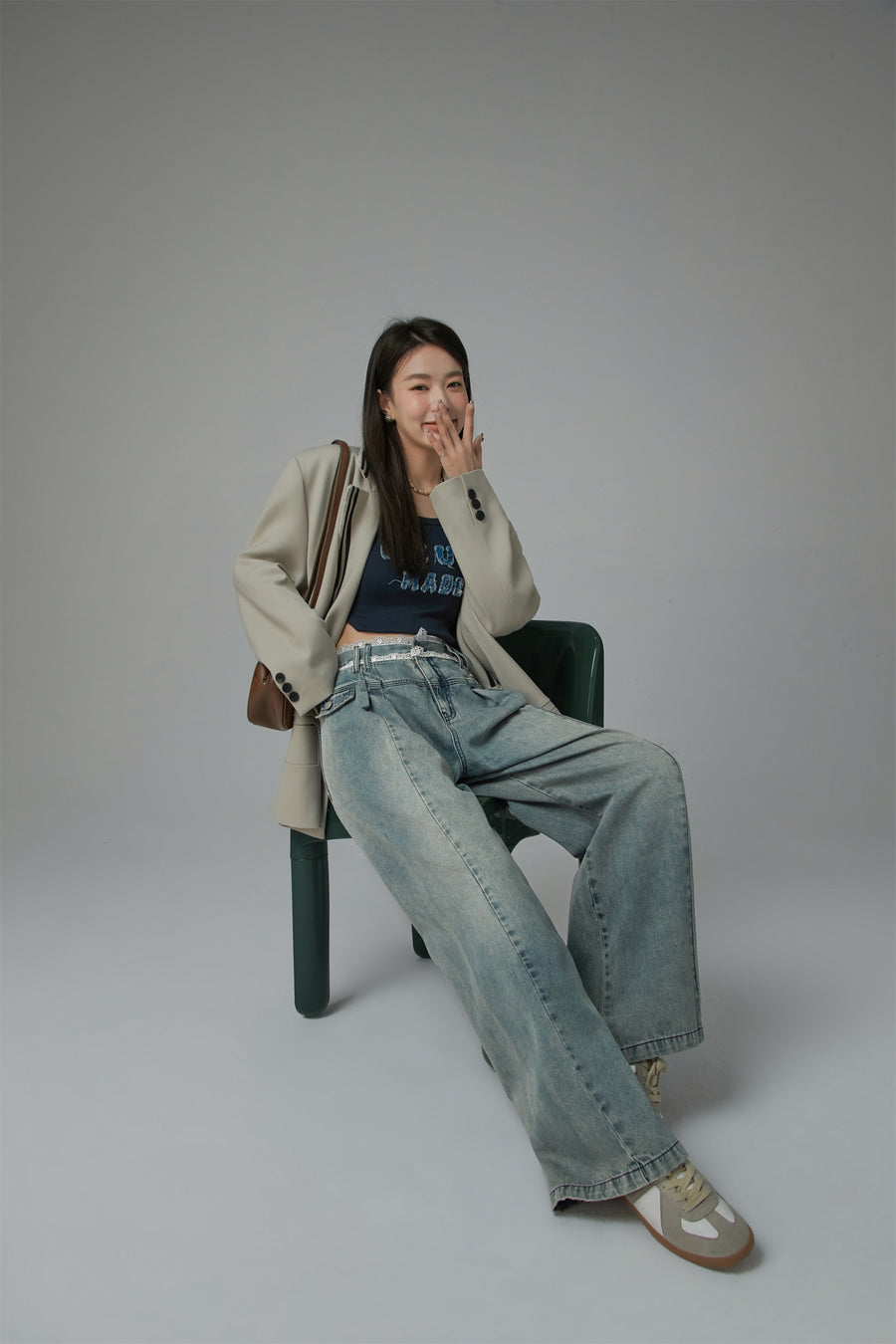 CHUU Lace High Waist Wide Straight Jeans