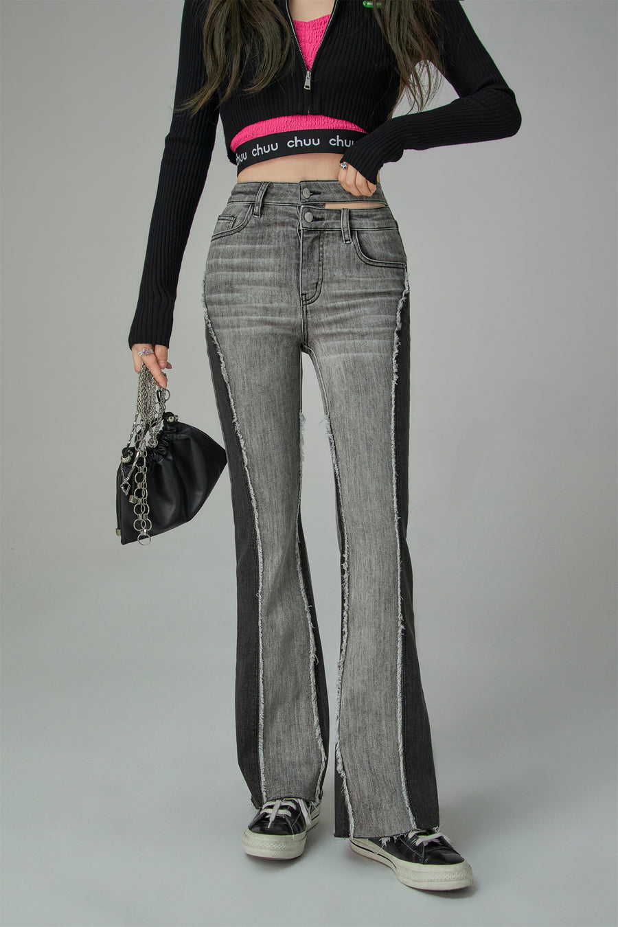 CHUU Two-Toned Cut Slit Bootcut Jeans