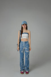 Washed Denim Straight Jeans