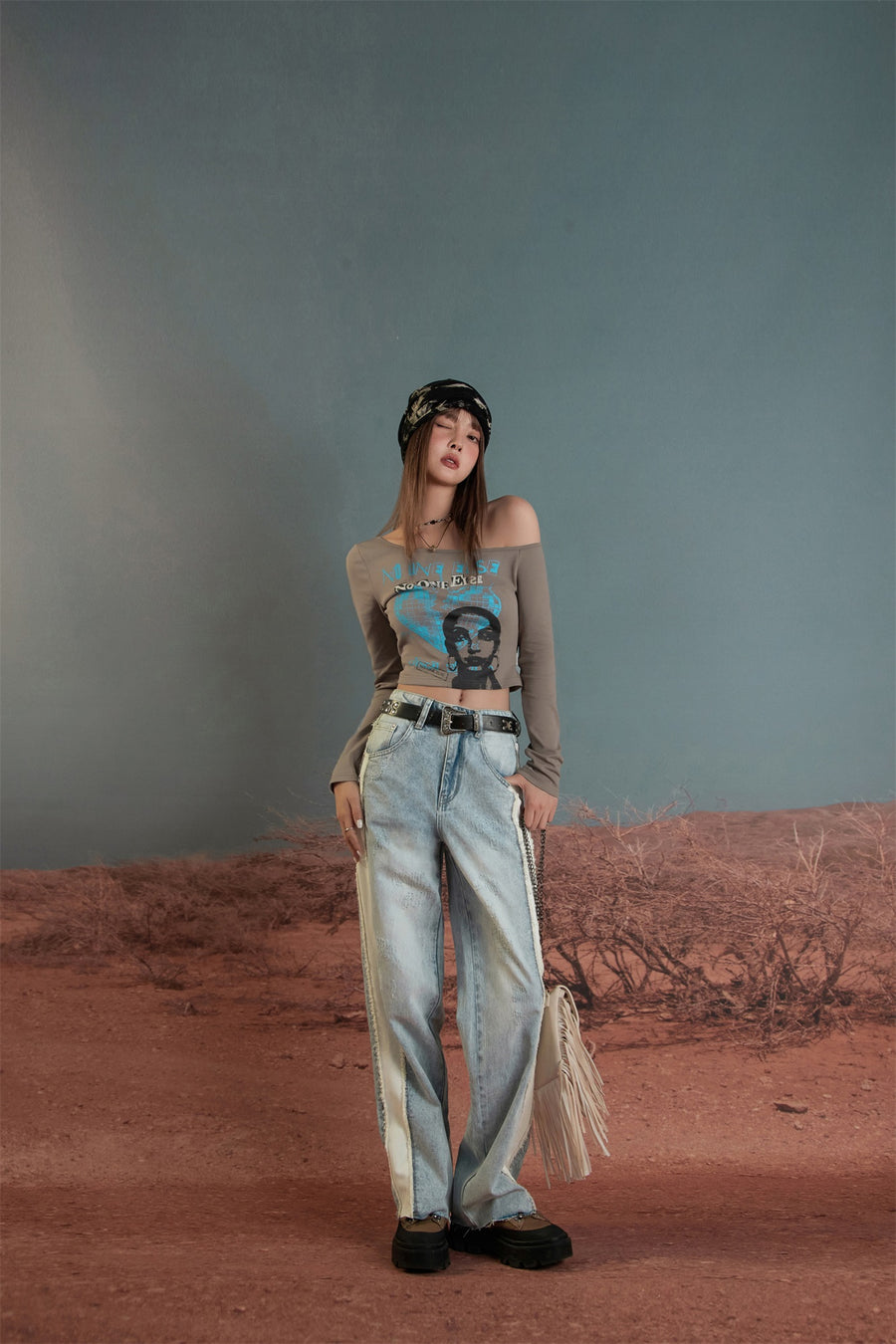 CHUU Raw Damaged Straight Wide Jeans