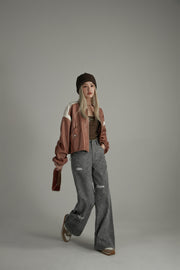 Line Color Combination Leather Jacket