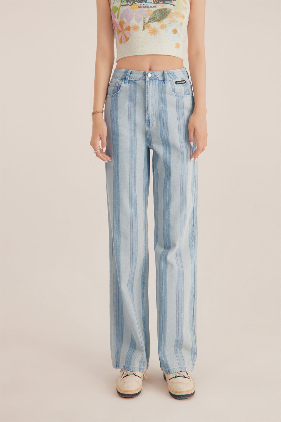 CHUU High Waist Stripe Straight Jeans