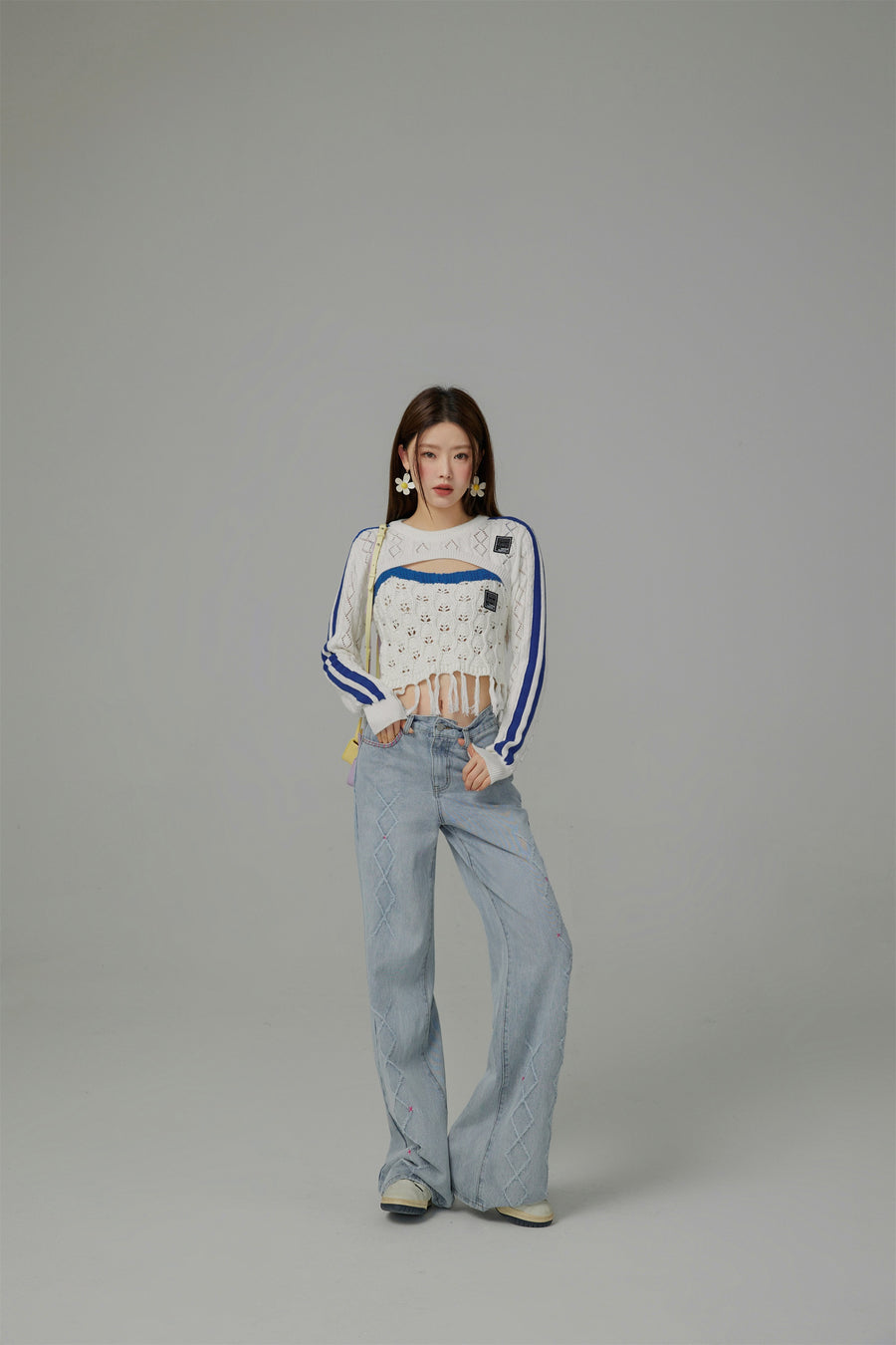 CHUU Receiving Attention Argyle Wide Denim Jeans