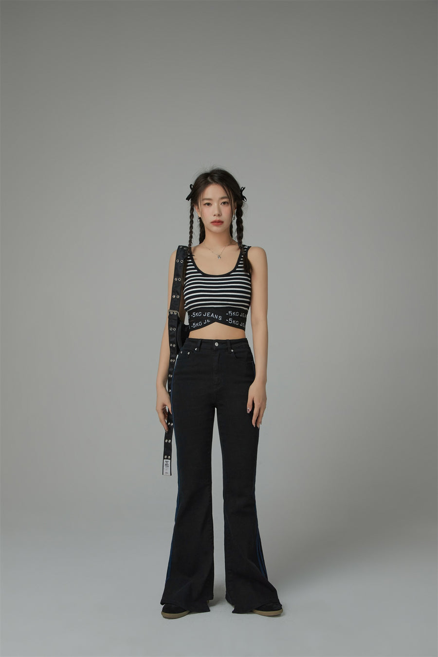 CHUU '-5kg Jeans Striped Sleeveless Crop Top