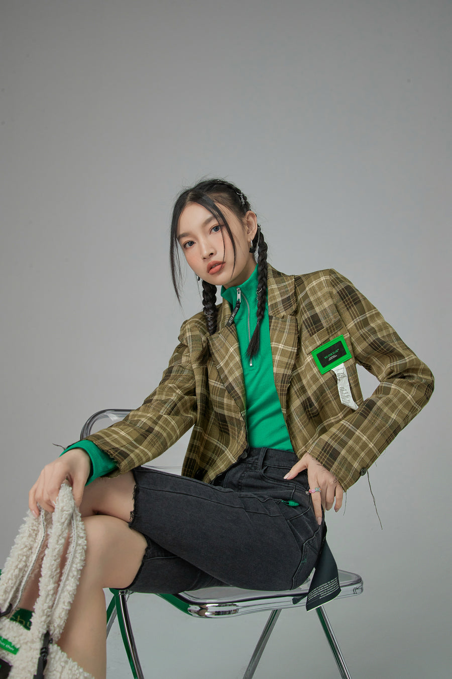 CHUU Dream Until Its Your Reality Check Jacket