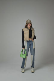 Patch High Waist Straight Jeans