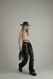 Distressed Wide Denim Jeans