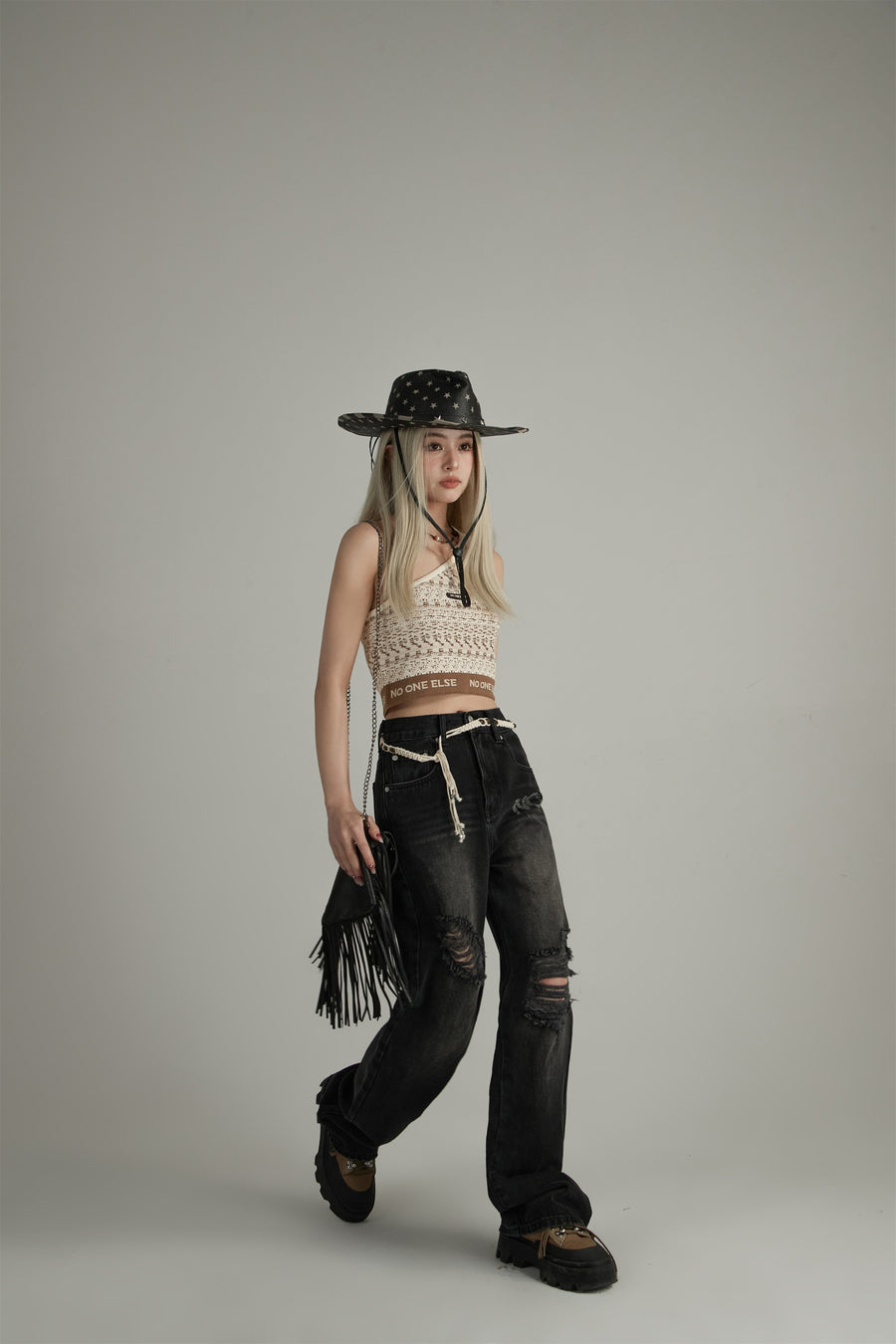 CHUU Distressed Wide Denim Jeans