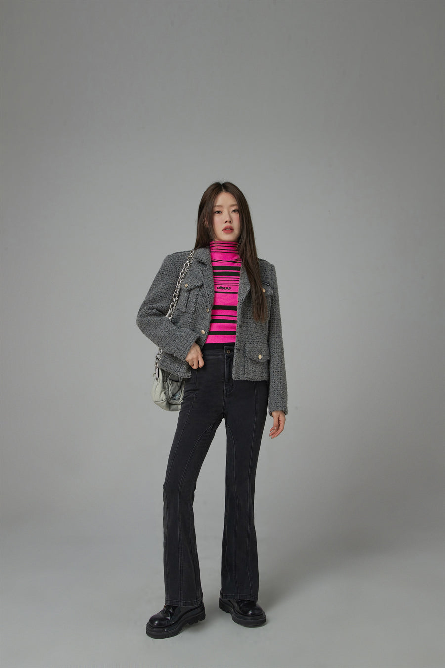 CHUU Pocket Tweed Crop Blazer Jacket