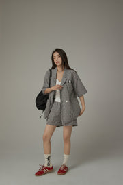 Checked Button Oversized Blazer Jacket