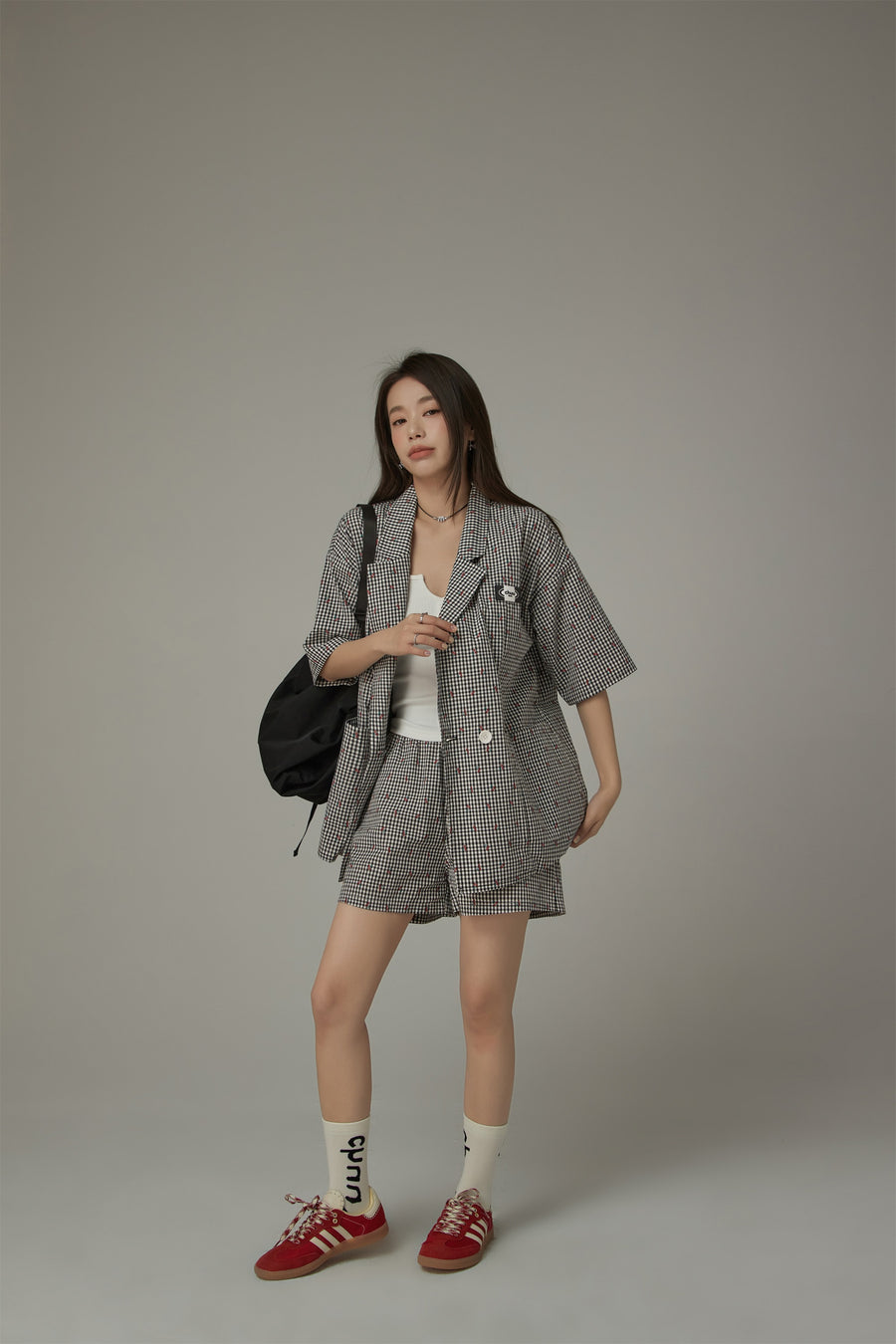 CHUU Checked Button Oversized Blazer Jacket